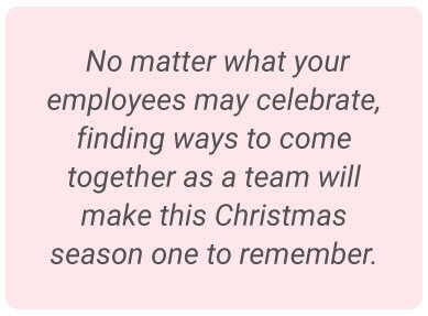 Image with text - No matter what your employees may celebrate, finding ways to come together as a team will make this Christmas season one to remember.