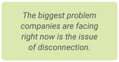 image with text - The biggest problem companies are facing right now is the issue of disconnection.