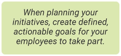 image with text - When planning your initiatives, create defined, actionable goals for your employees to take part.