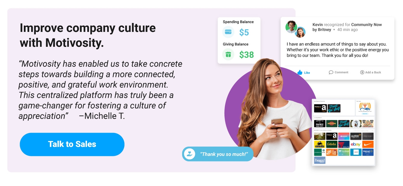 Image of a woman using Motivosity, an employee recognition and rewards solution.