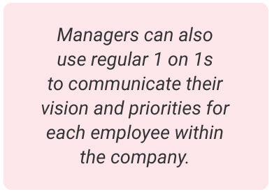 image with text - Managers can also use regular 1 on 1s to communicate their vision and priorities for each employee within the company.