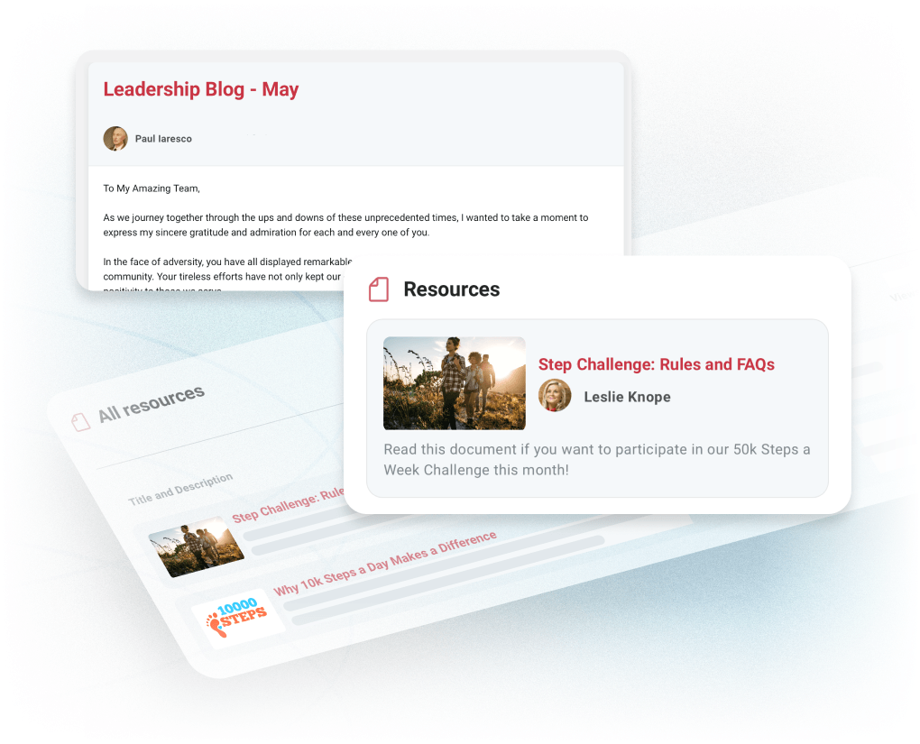 Resources hosted in Motivosity including PDFs, leadership blogs, Google Drive files, external links, and more.