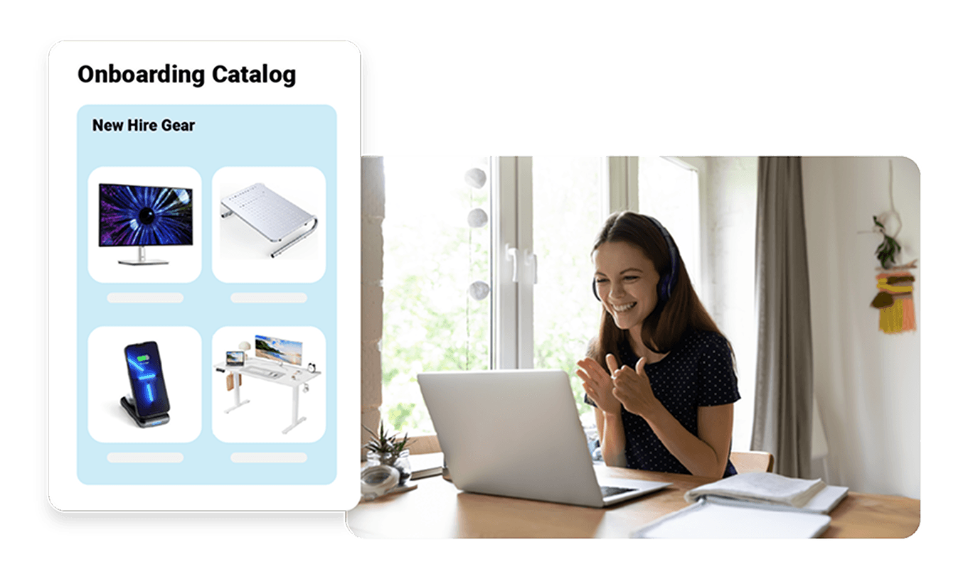 Image of an employee redeeming gifts from a new employee onboarding catalog, which can improve employee satisfaction and employee motivation.