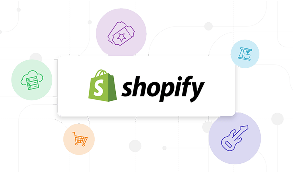 Image of the Shopify logo representing the ability to add any store online to a company's employee store.