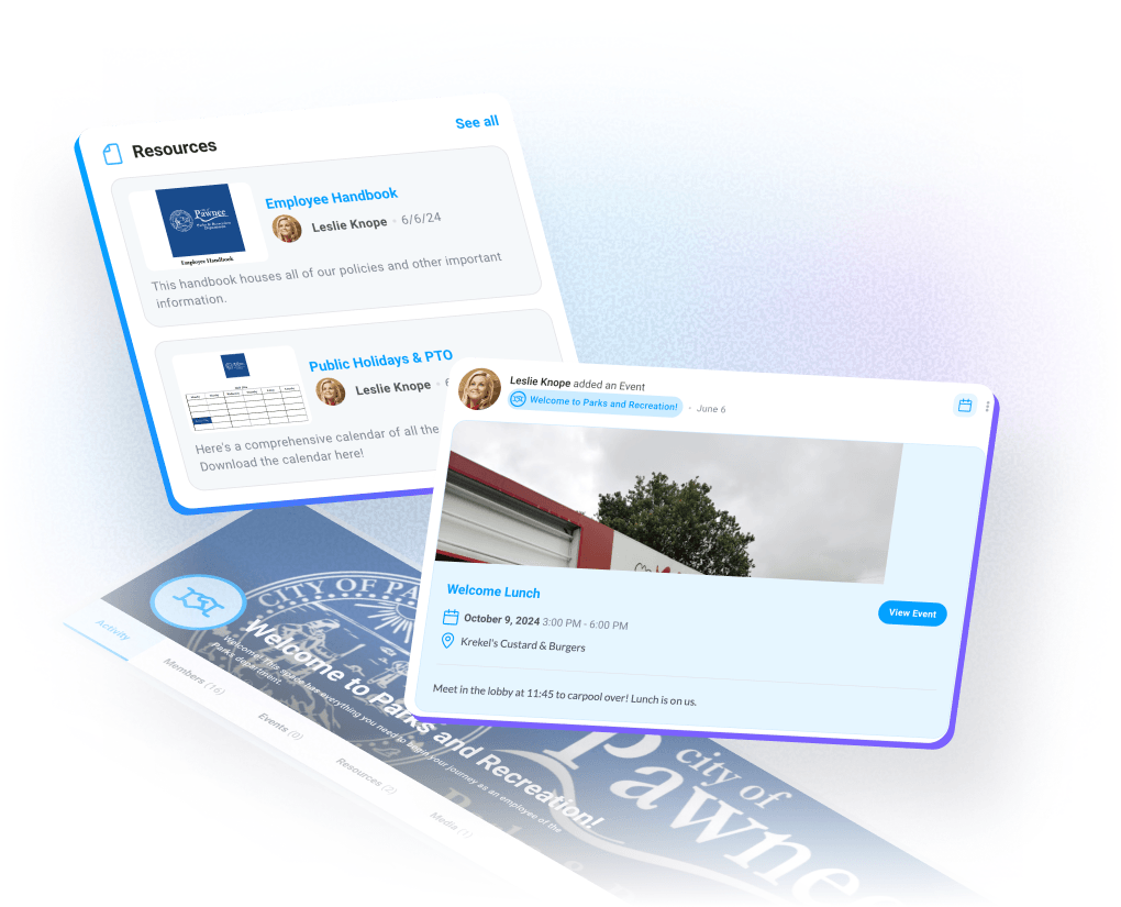 Events and resources hosted in Motivosity employee spaces for onboarding programs and other company initiatives.