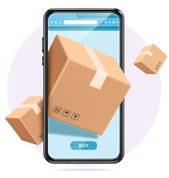 Image of a package displayed on a smartphone screen, illustrating the ease of accessing global shipping directly from your device.