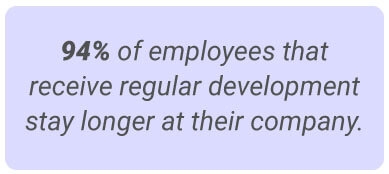 image with text - 94% of employees that receive regular development stay longer at their company.