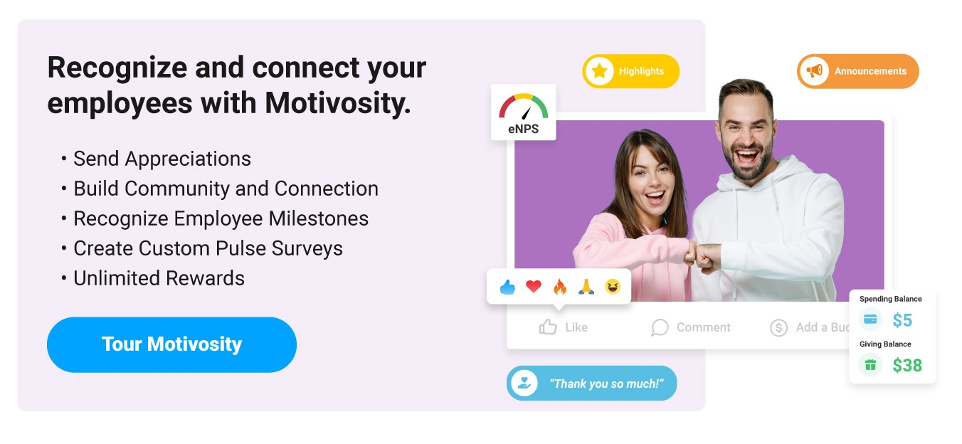 image with text - Recognize and connect your employees with Motivosity