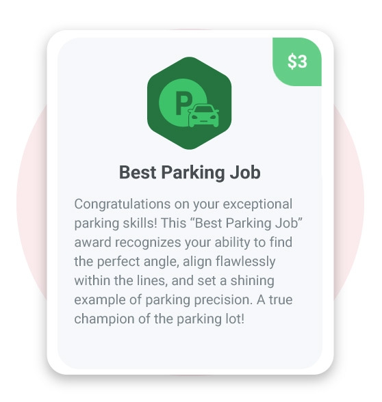 Image of the 'Best Parking Job' award, which can be assigned to employees' accounts and includes the option to attach a monetary value.