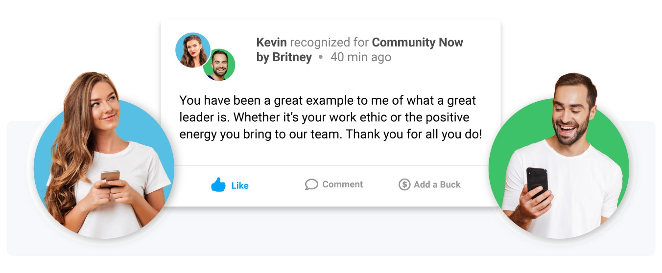 Image of an appreciation from a manager to an employee in Motivosity, the people-first recognition solution.